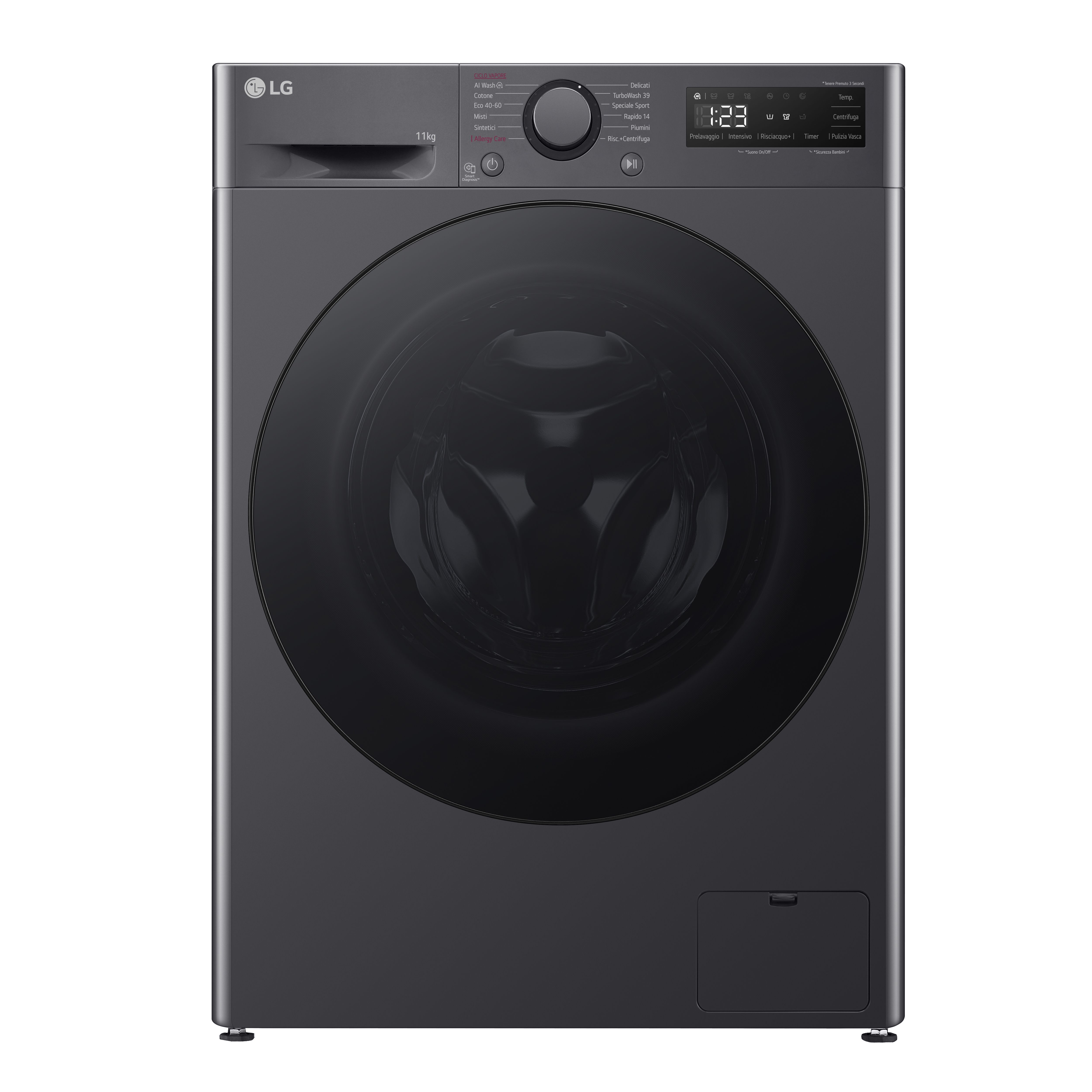 LG F4R5011TSMB   LAVATRICE 11 KG 1400 GIRI   VAPORE   CLASSE A 10   GRIGIA   OBLO NERO