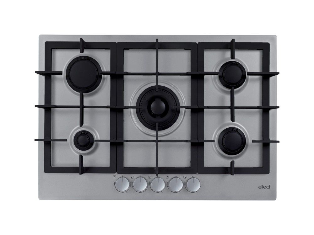 Elleci PKPP75197CS Piano Cottura Plano Plus 75 5 Fg Tcc Light Grey K97 Griglie Ghisa Manopole Black