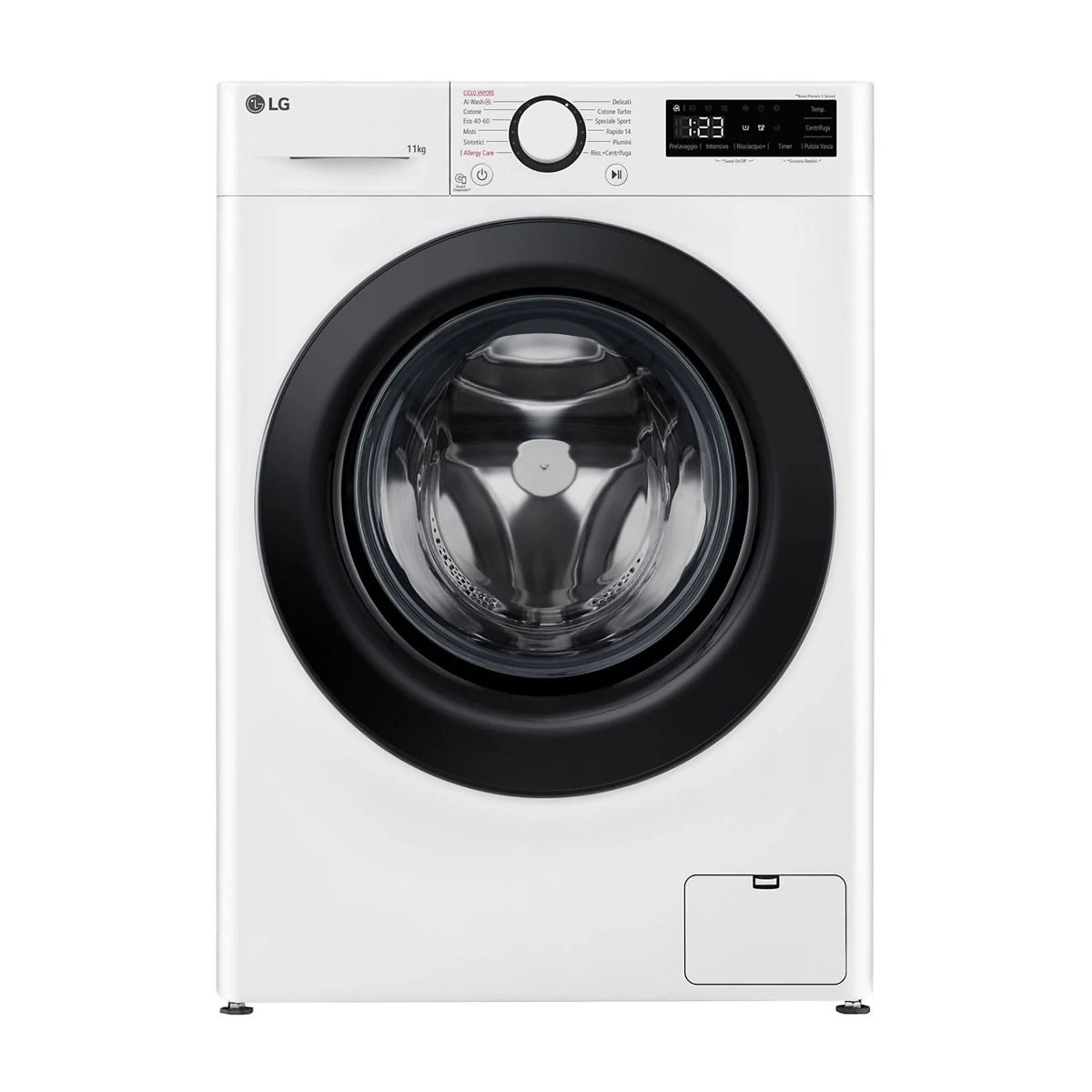 Lg F4R3011NSWB - Lavatrice libera installazione - 11 kg - tecnologia AI DD - Lavaggio a vapore Steam - 12 programmi - bianco - obl- nero - classe A